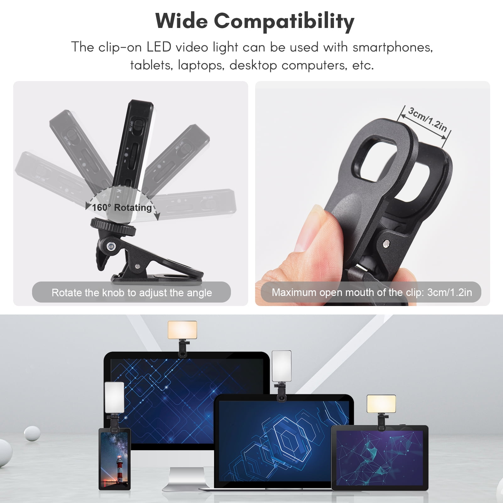 Eccomum LED Rechargeable Selfie Light for Phone Clip on Portable Phone Ring Light for Phone and Computer Camera Photography Zoom Meetings,Three Modes,Adjustable Brightness