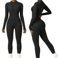 thumbnail image 4 of Women Yoga Jumpsuits One Piece Workout Ribbed Long Sleeve Rompers Female Sport Exercise Jumpsuits, 4 of 6