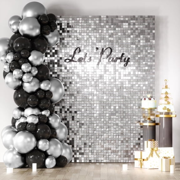 30pcs Silver Backdrop Shimmer Wall Backdrop Sequin Backdrop Glitter Party Backdrop Panels For Birthday Bachelorette Party Bridal Shower Stage Panel
