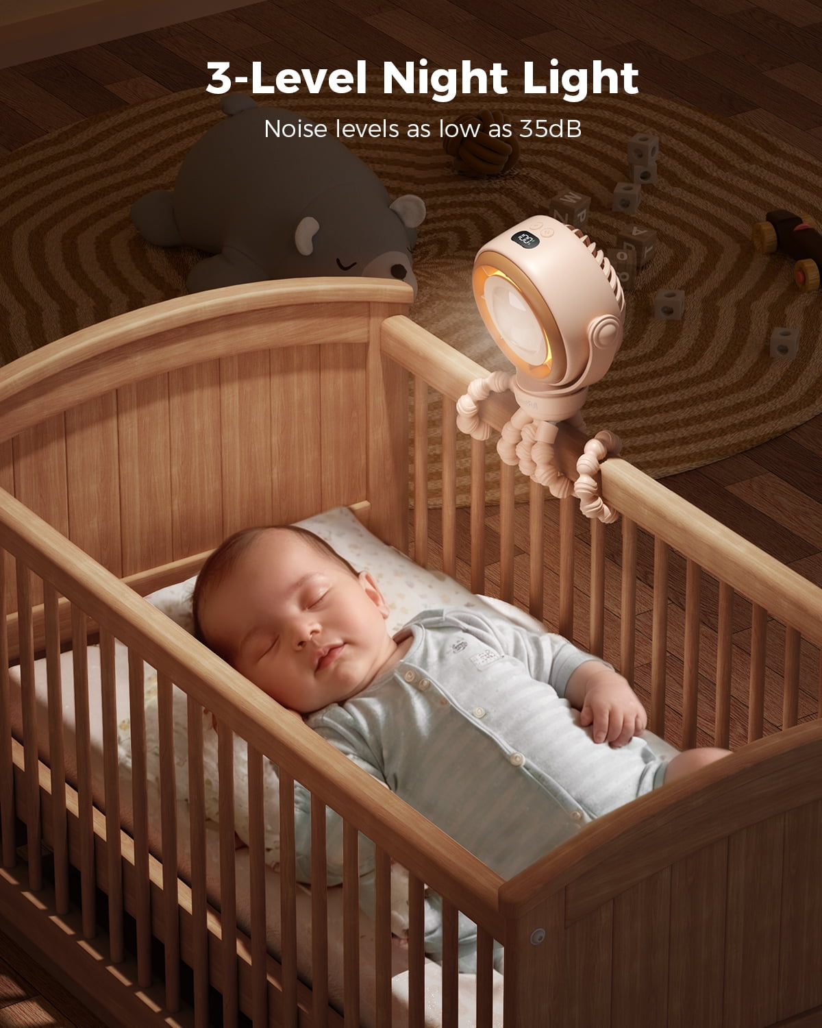 SWEETFULL Baby Stroller Fan, 4000mAh Rechargeable 4-Speed Quiet with LED Display & Night Light, Mini Portable 360° Safe Clip on Fan for Car Seat, Crib, Travel