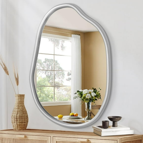 shiyou-Small Irregular Wall Mirror, Asymmetrical Mirror for Wall, Modern Wood Frame Unique Vanity Mirror,Shaped Dressing Mirror Decorative for Living Room, Bathroom, Bedroom, Wall Decor, 14'' x 10''