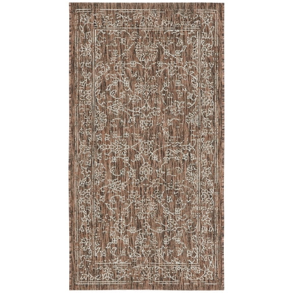 SAFAVIEH Courtyard Darin Botanical Indoor/Outdoor Area Rug, Brown/Ivory, 2'7" x 5'