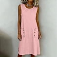 thumbnail image 2 of fheaev Women's Midi Dress Sleeveless Crew Neck Button Pocket Loose Casual Summer for Everyday Pink M, 2 of 7