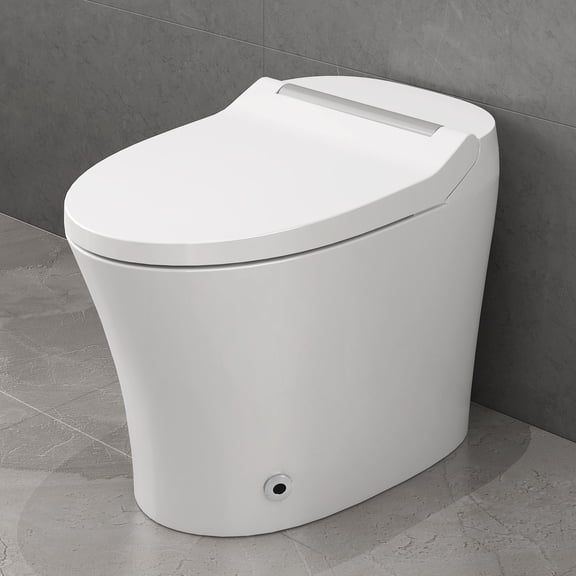Alvantor Smart toilet with Built-in Heated Seat, Elongated Toilet with Auto Flush, Foot sensor Flush, Night Light White