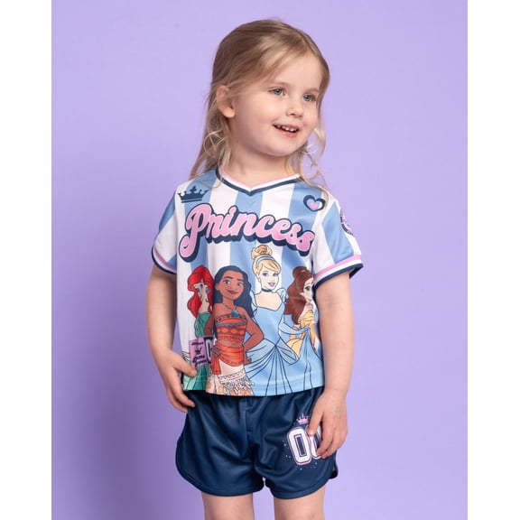 Disney Princess Toddler Girls' Soccer 2-Piece T-Shirt and Shorts Set Blue Stripe Princess