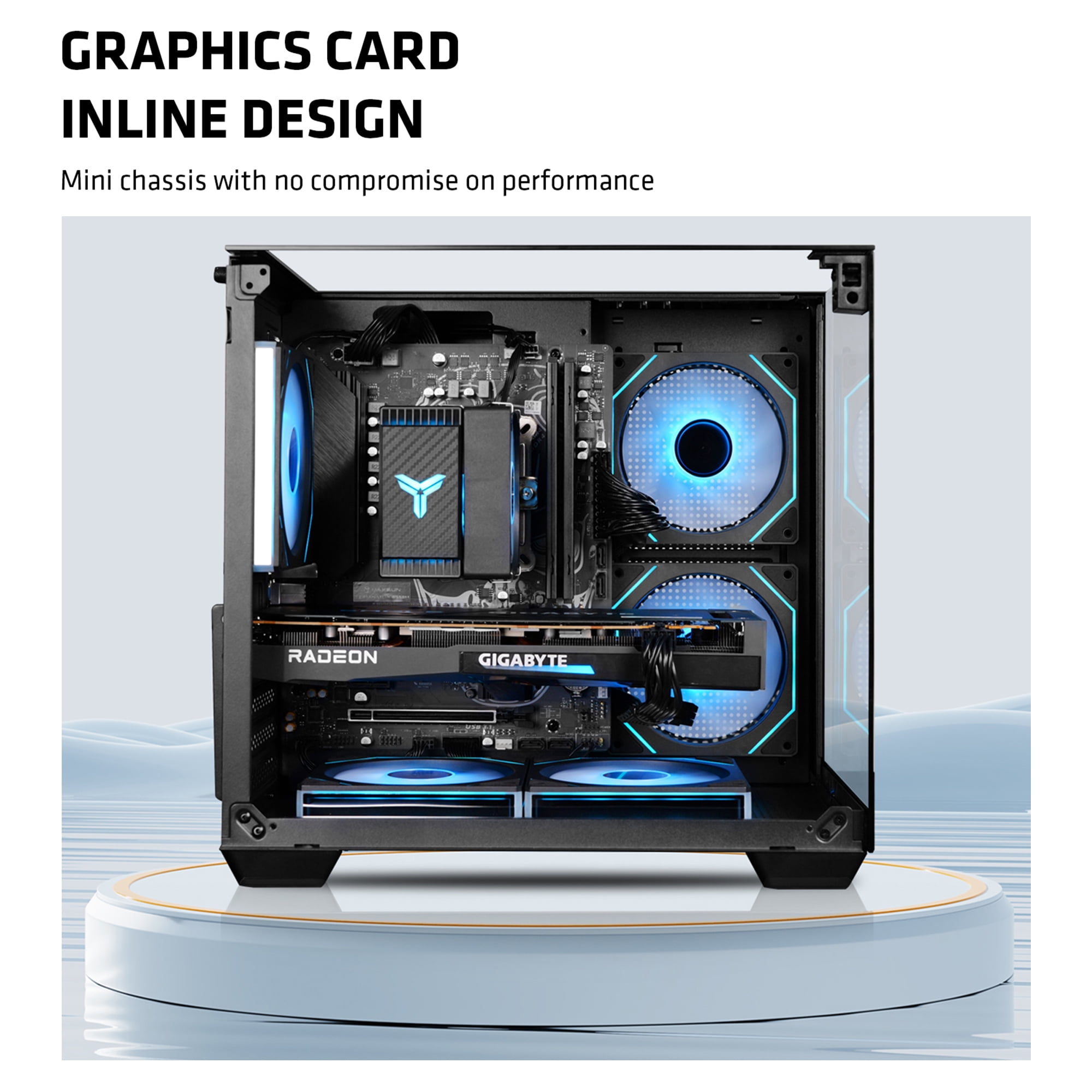 YEAH MAGIC CUBE Gaming ITX Computer Case Tempered Glass Three-sided Transparent Support Mid-Tower With 3 RGB Fans 3D Panoramic View MATX Gaming Desktop Chassis Black
