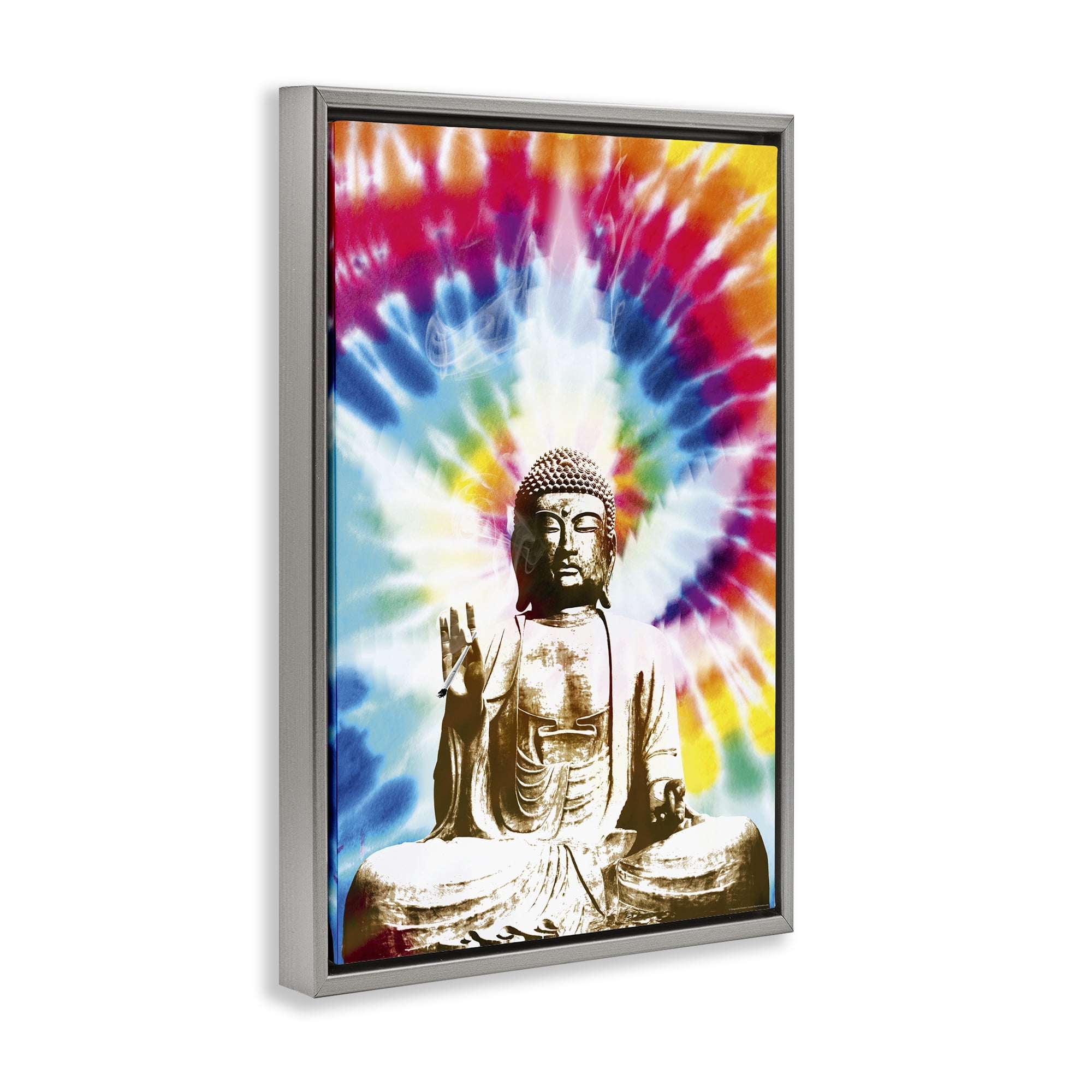 Stupell Industries Hippie Tie Dye Buddha Novelty & Humor Painting Gray Floater Framed Canvas Art Print Wall Art, 21 x 31