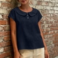 thumbnail image 5 of GUACER Short Sleeve Linen Cotton Tops for Women Peter Pan Collar Casual Button Placket Blouses Summer Shirts, 5 of 9