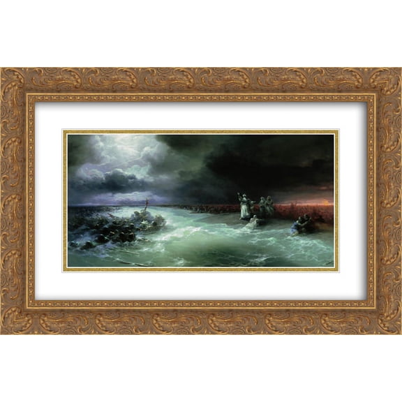 Ivan Aivazovsky 2x Matted 24x18 Gold Ornate Framed Art Print 'Passage of the Jews through the Red Sea'