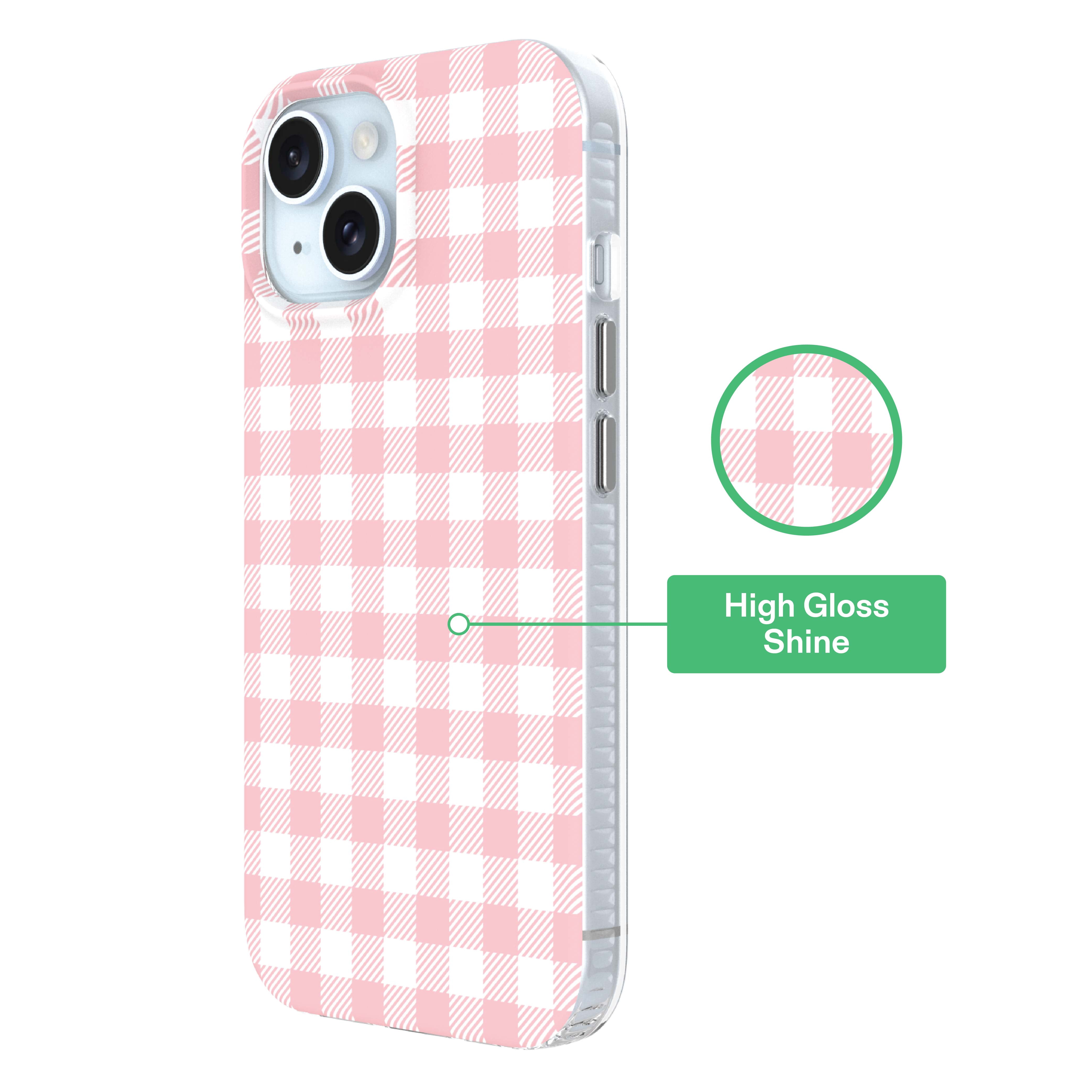 onn Phone Case for iPhone 17e / 16e / 15 / 14 / 13, MagSafe Compatible - Pink Gingham
