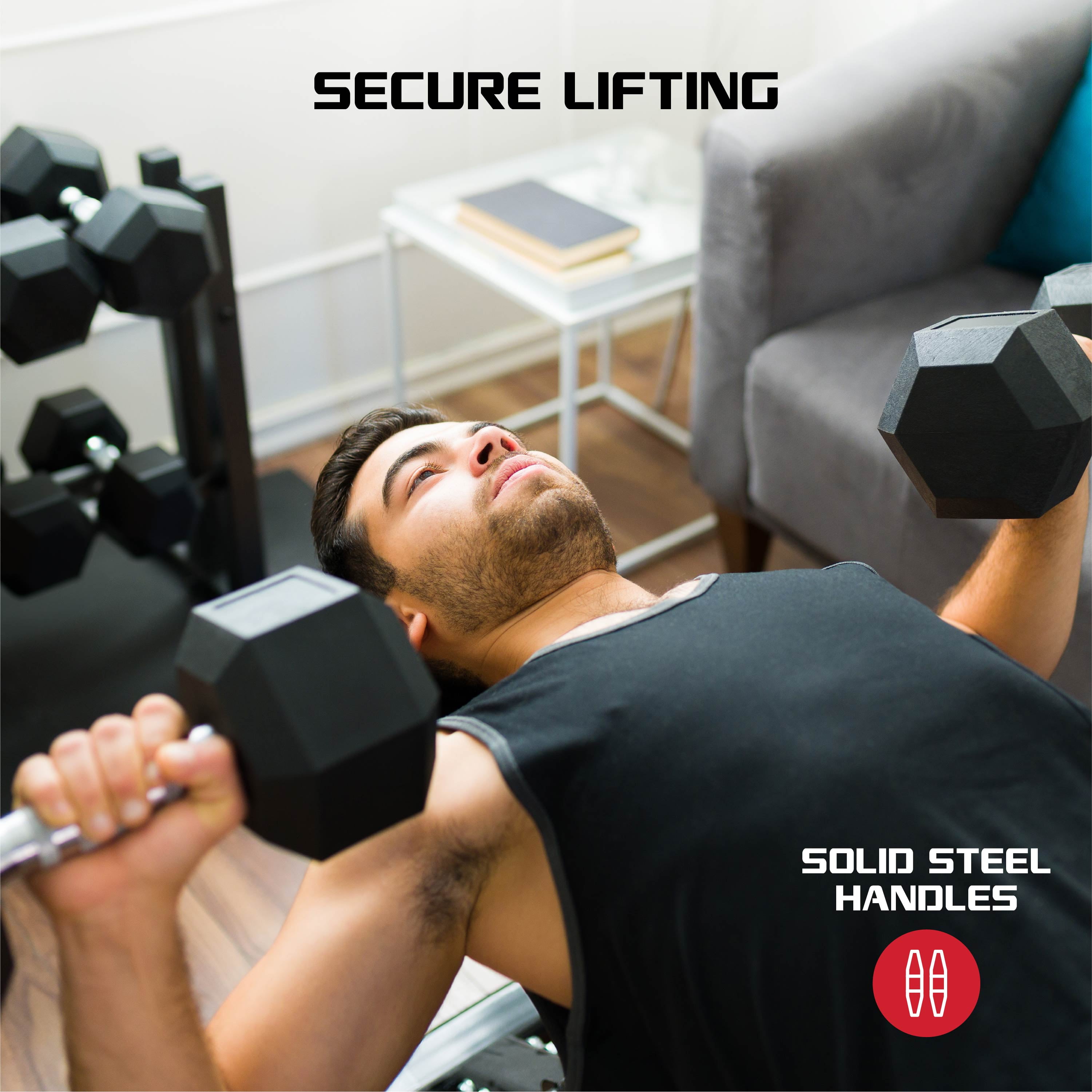 (2 pack) FitRx 50lbs Rubber Hex Dumbbell – Solid Steel Handle, Durable Rubber Coating, Anti-Roll Weight for Fitness, Single