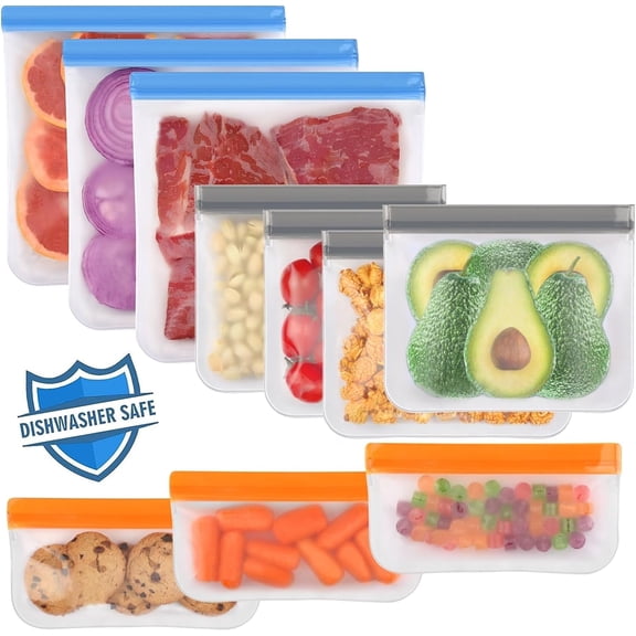 10 Pack Dishwasher Safe Reusable sandwich Bags, Leakproof silicone Reusable Freezer Bags, BPA Free Food Storage Bags for Marinate Food Travel - 3 Gallon 4 Sandwich 3 Snack
