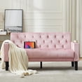 thumbnail image 3 of 62" W Loveseat Sofa w/ 2 USB Charger Ports and 2 Cupholders, Mid-Century Modern Tufted Pink Velvet Small Love Seat Couches for Compact Living Room, Bedroom, Apartment, Dorm, 3 of 9