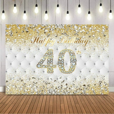 Image of Gold Gltter Birthday Backdrop 40th White Headboard Photo Background Forty Birthday Party Decoration Supplies Photoshoot Props