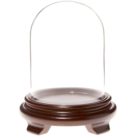 Plymor 4" x 5.25" Glass Display Dome Cloche (Walnut Wood Veneer Footed Base)