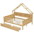 thumbnail image 4 of Wood Full Size House Platform Beds with LED, Storage Shelves, Drawers and Guardrail, Natural, 4 of 10