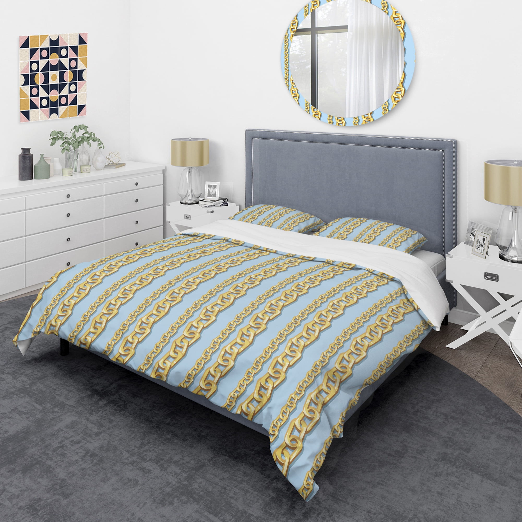 Designart 'Gold Chain Pattern' Mid-Century Modern Duvet Cover Set