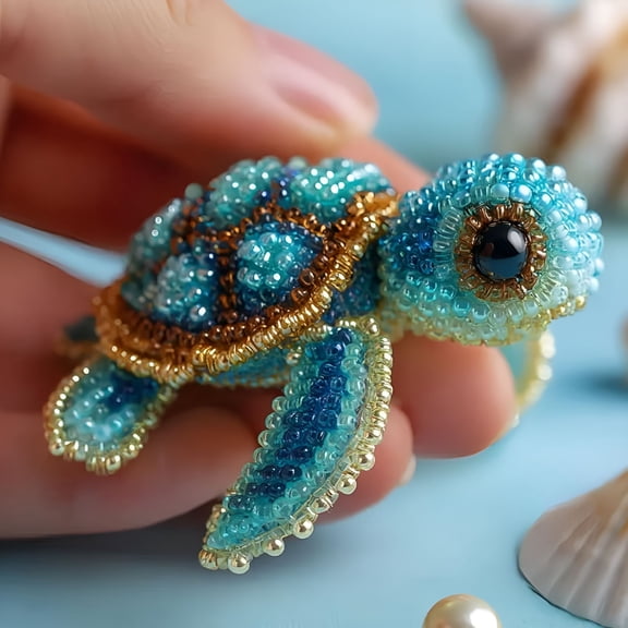BESTSKY Bead Embroidery Kit,Ocean Animals 3D DIY Beadwork Craft Kits for Beginner Adults,DIY Beaded Ornament Kit Art Craft Supplies,Handmade Gifts for Beader Lover Embroidery Starter (Sea Turtles)
