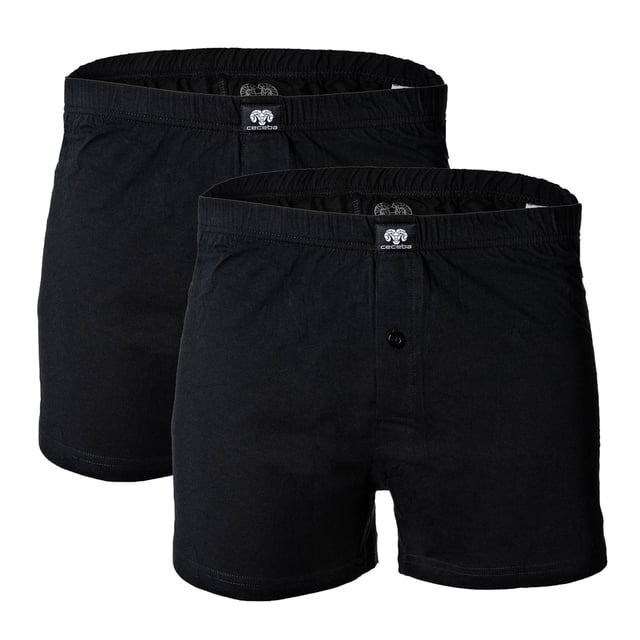 CECEBA Pantalones cortos para hombres, paquete de 2 - Boxer, básicos, de algodón, M-8XL, lisos Negro M (Medium)