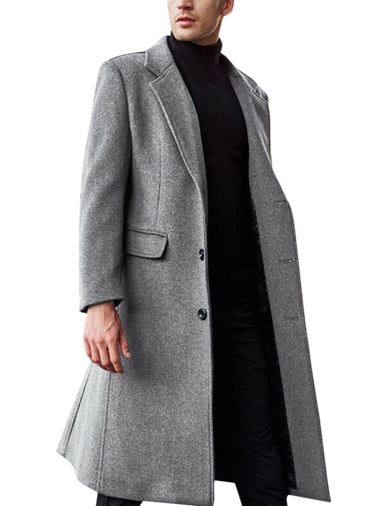 Mens Winter Lapel Work Trench Coat Outerwear Long Sleeve Office ...