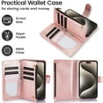 thumbnail image 6 of Allytechgroup Wallet Case for Apple iPhone 14 Pro, Multiple Cards Slots Zipper Pocket PU Leather with Stylish Pattern Hand Strap Flip Cover Phone Case for iPhone 14 Pro, Rosegold, 6 of 7