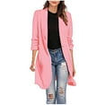 thumbnail image 2 of Ikevan Women Button Pockets Three Quarter Sleeve Solid office Coat Cardigans Suit Jacket Long Outwear Pink 6(M), 2 of 6