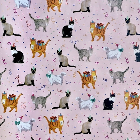 Jillson & Roberts Bulk Gift Wrap, Festive Felines, 1/2 Ream 417' x 30"