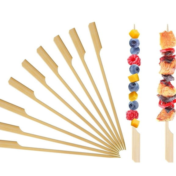GIXUSIL 100 Pcs 10 inch Bamboo Paddle Skewers BBQ Grill Food Sticks , Flat Burgers Sticks Children Kids Wooden Fruits Picks Cocktail Barbecue Kebabs Buffets Party Fountain Fondue Stick Holders