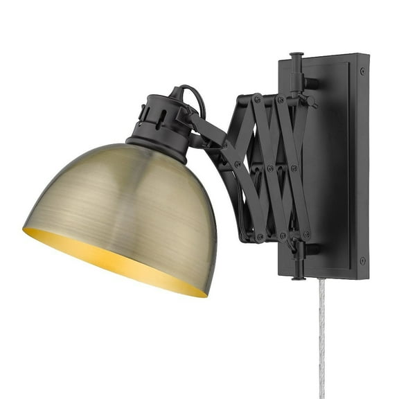 1 Light Articulating Wall Sconce-Matte Black Finish-Aged Brass Shade Color Bailey Street Home 170-Bel-4362054