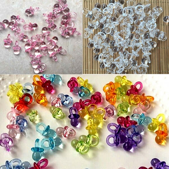 Walbest 50 Pieces Mini Acrylic Baby Pacifiers for Baby Shower Decorations, Table Scatter, Party Favors, Games & Activities