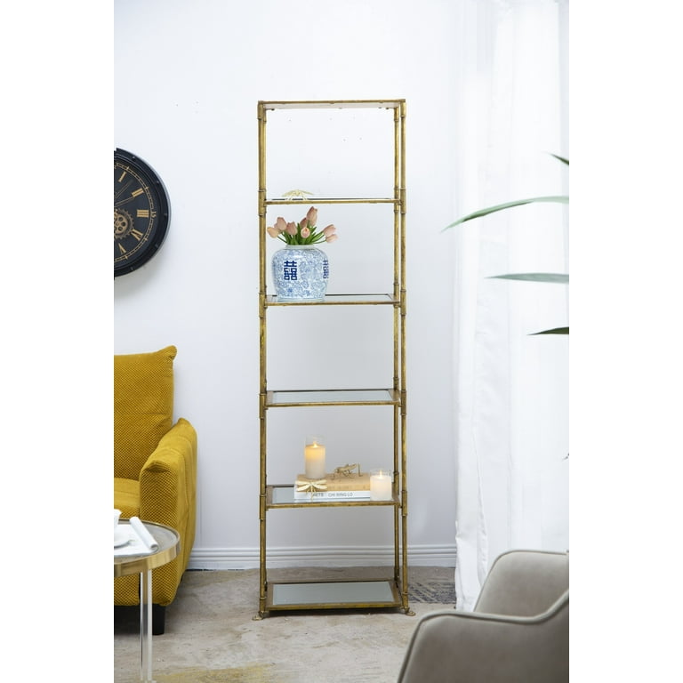 Living Room Display Shelves Antique Gold Six Tiered Mirrored