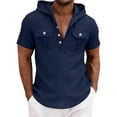 thumbnail image 1 of Eres Más Que una Camisa de Puntuación de Prueba Casual Color Sólido con Capucha Botón Ropa de Trabajo Bolsillo Manga Corta Blusa Superior para Hombres, 1 of 7