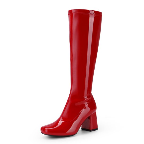 Botas DREAM PAIRS Gogo con Punta Cuadrada y Tacón Grueso hasta la Rodilla en Rojo