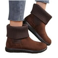 thumbnail image 6 of Aueoeo Flat Ankle Boots for Women Casual Fall Winter Style Warm Short Boots Knitted Cuffed Stitching Round Toe Shoes, 6 of 7