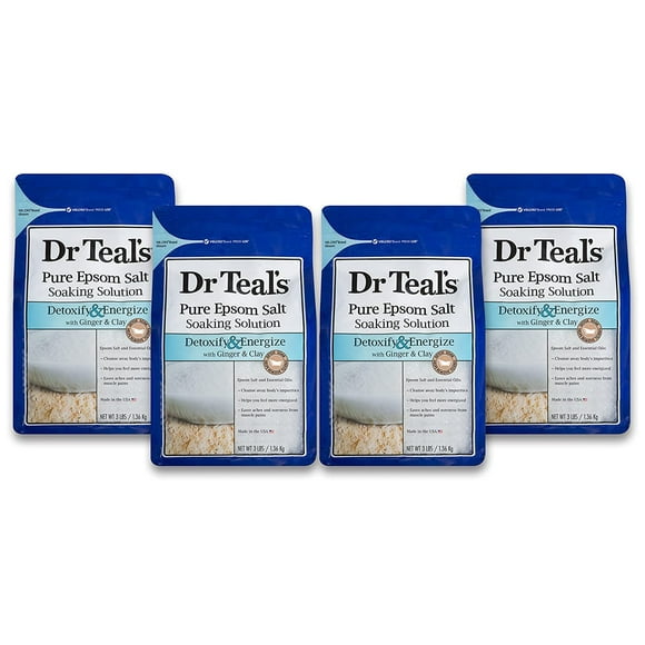 Dr. Teal's Ensemble Cadeau de Bain Gingembre & Argile pour la Fête des Mères (4 Pack, 3lbs Ch.) - Détoxifie & Énergise Gingembre & Argile Mélangé avec Sel d'Epsom Pur - Soulage les Douleurs, Nettoie