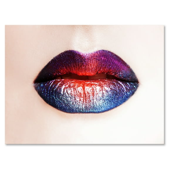 Designart ' Female Lips With Bright Multicolored Lipstick ' Modern Canvas Wall Art Print