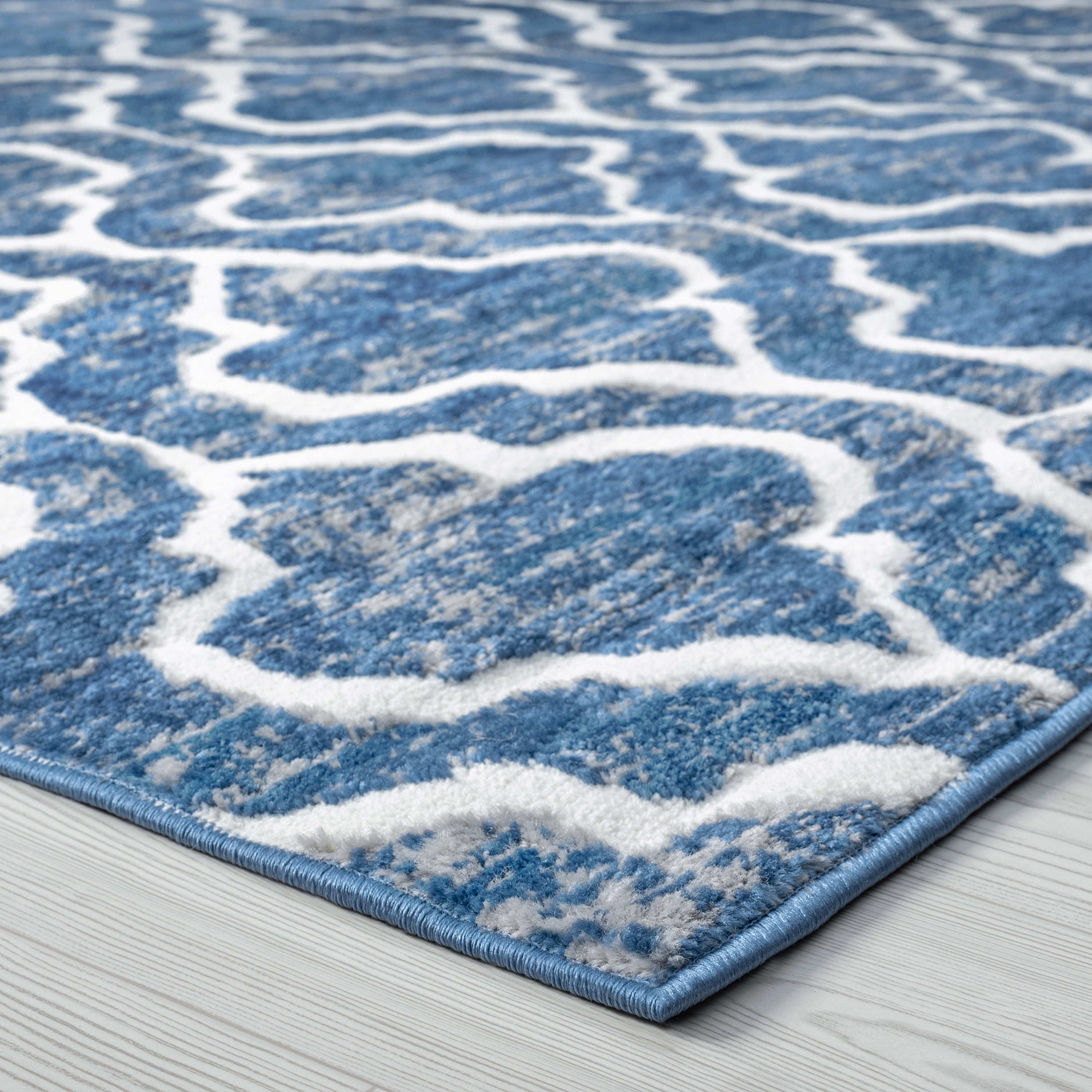 Transitional 8x10 Area Rug (7'11'' x 10'3'') Geometric Blue, White Living Room Easy to Clean
