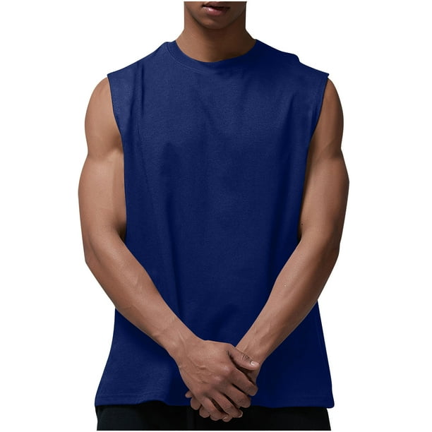 pstuiky Camisetas sin mangas para hombre, Camiseta deportiva de verano para hombre, de cuello redondo, lisa, de fitness Tops elegantes para mujer l