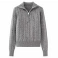 thumbnail image 5 of Amidoa Trendy Sweaters for Women 2025 Gray Zip-up Long Sleeve Cable Knit Chunky Warm Sweaters Womens Cardigans Free Size, 5 of 7