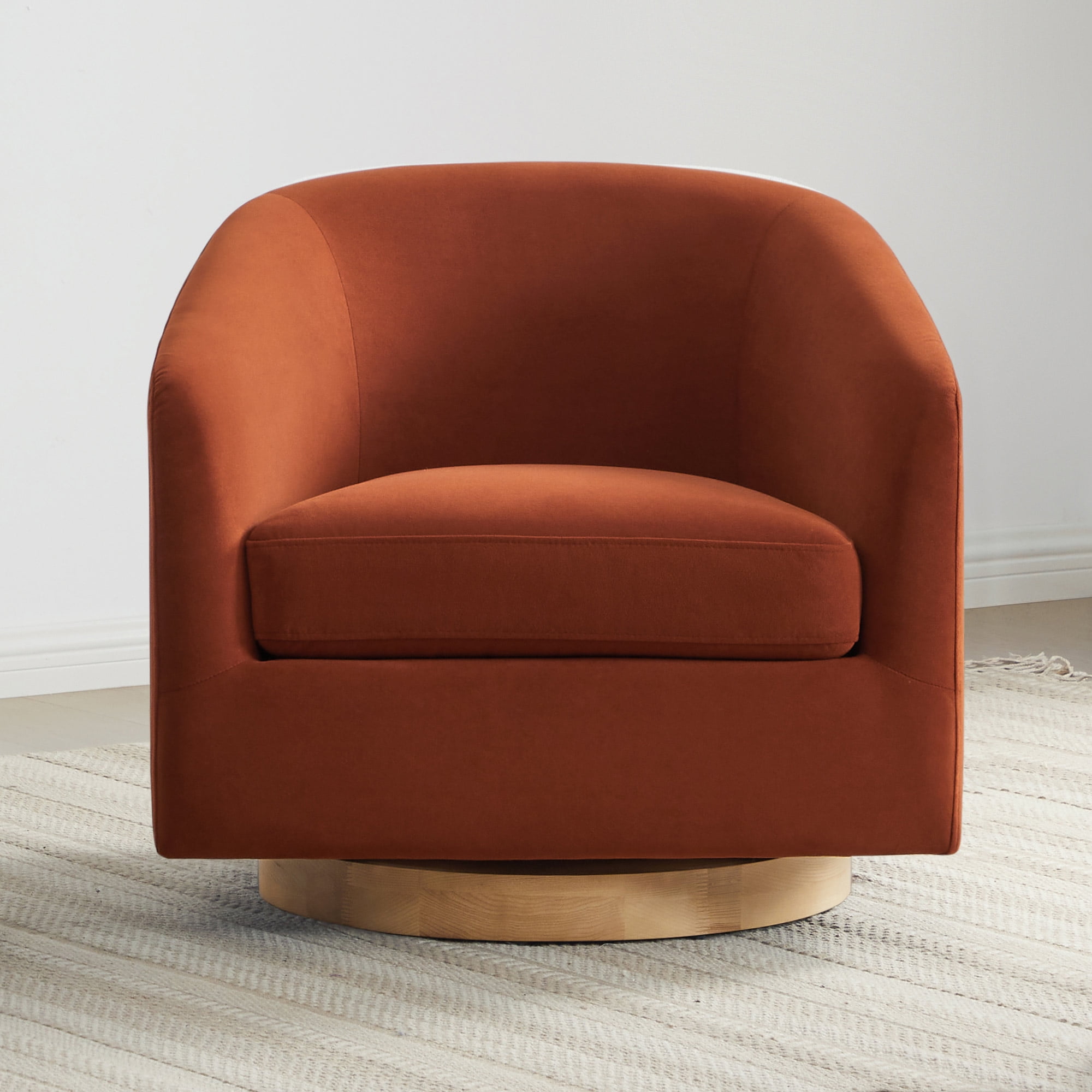 CHITA Swivel Accent Chair Velvet, Round Barrel Arm Chair Living Room, Burnt Orange