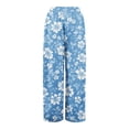 thumbnail image 5 of Petite Floral Print Palazzo Pants for Women High Waist Wide Leg Dressy Beach Vacation Trousers Light Blue L, 5 of 7