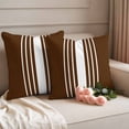 thumbnail image 2 of Brown White Stripe Outdoor Waterproof Pillow Covers, Modern Rustic Vertical Striped Decorative Square Throw Pillowcase Sofa Cushion Sham for Patio/Couch/Chair, 24"x24" 2 Pack, 2 of 8