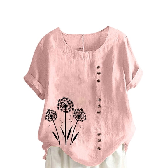 Sexlip Womens Floral Embroidery Blouse Crew Neck Design Lightweight Fabric Relaxed Silhouette for Stylish Outings Pink XXXXL