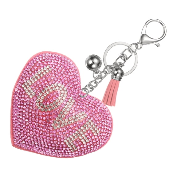 Rhinestone Keychains for Women, Cute Bling Heart LOVE Keychain Accessories Purse Charm Backpack Keyring for Gifts Decorative Bag Handbags Car Keys, Pink