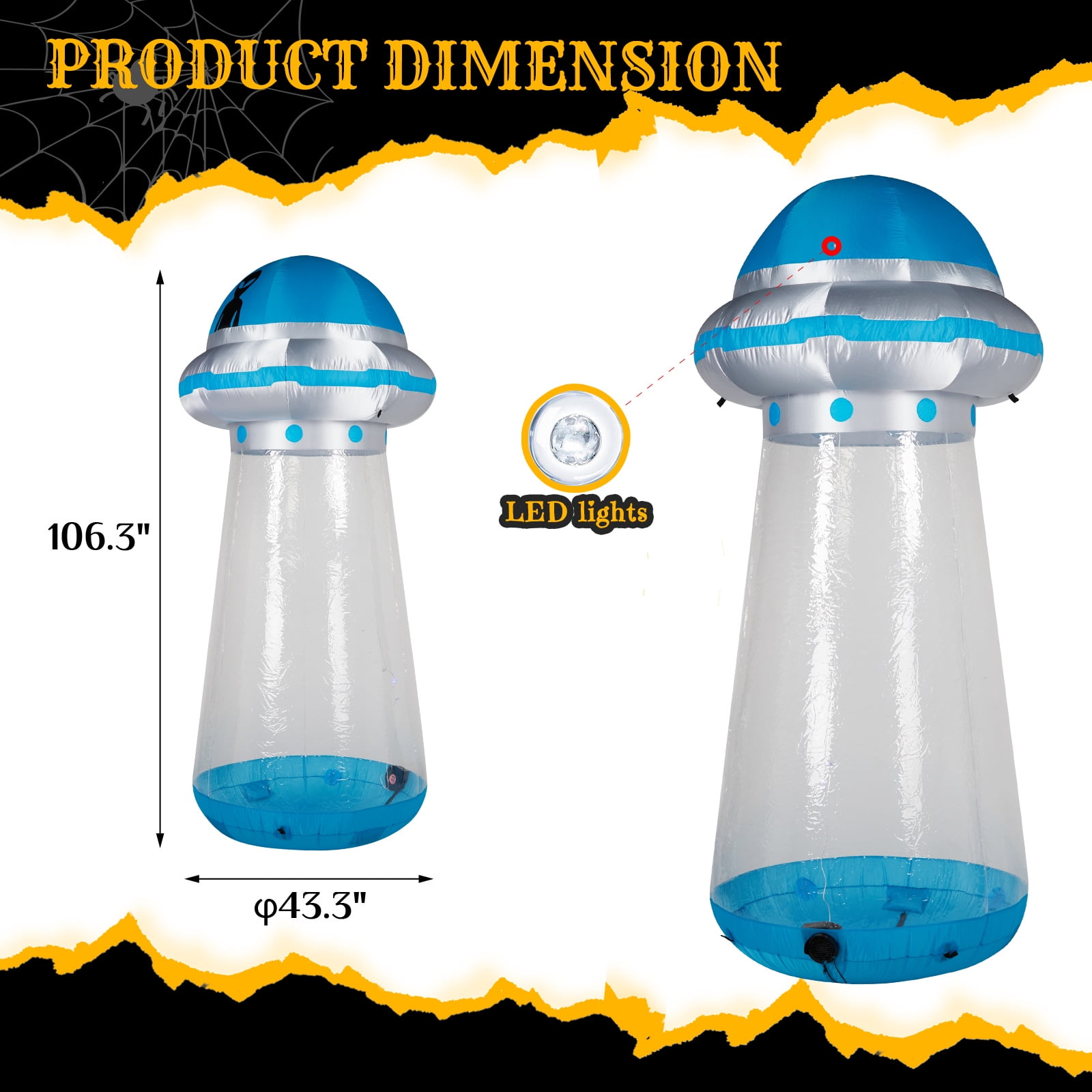 8.8 FT Halloween Inflatable UFO Yard Decoration with Stand-Inside Design LED Lights Quick Inflation for Party Yard Garden Decor