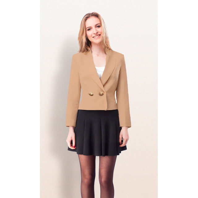 Saco corto cruzado doble botón Beige