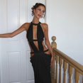 thumbnail image 3 of Hollow Out Women's Halter O-Neck Sleeveless Backless High Waist Sparkling Webbing Sexy Long Dress, Solid Color, 3 of 22