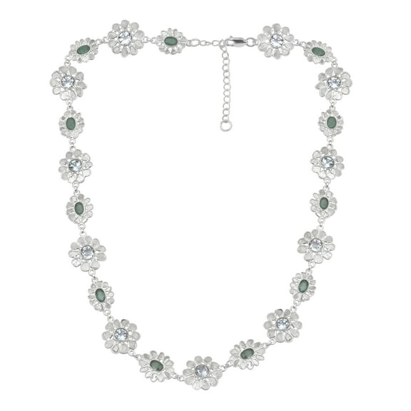 14.00 CTW Natural Diamond Polki Emerald Blue Topaz Women Valentines Day Gifts Necklace 925 Sterling Silver