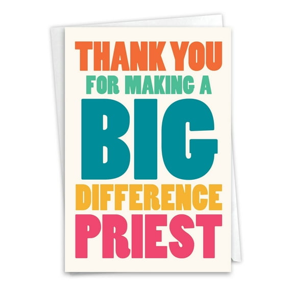 NobleWorks Thank You Greeting Card (Clergy) with 5 x 7 Inch Envelope (1 Card) Big Difference Priest C8204TYG