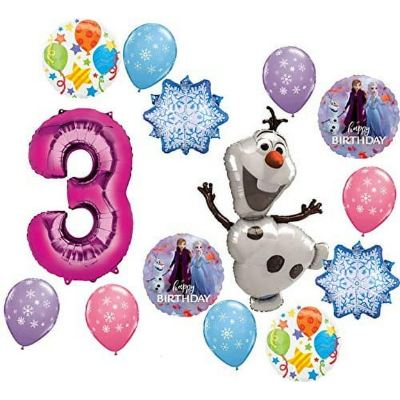 Frozen Party Supplies 3rd Birthday Balloon Bouquet Olaf Elsa Anna Let It Snow Decorations Pink Number 3